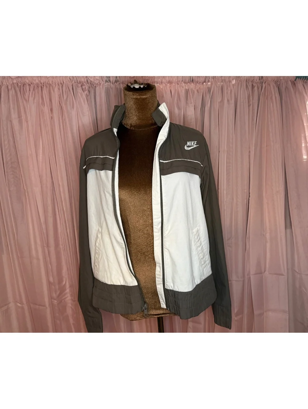 Nike Brown and White Vintage Early 2000s Track Jacket